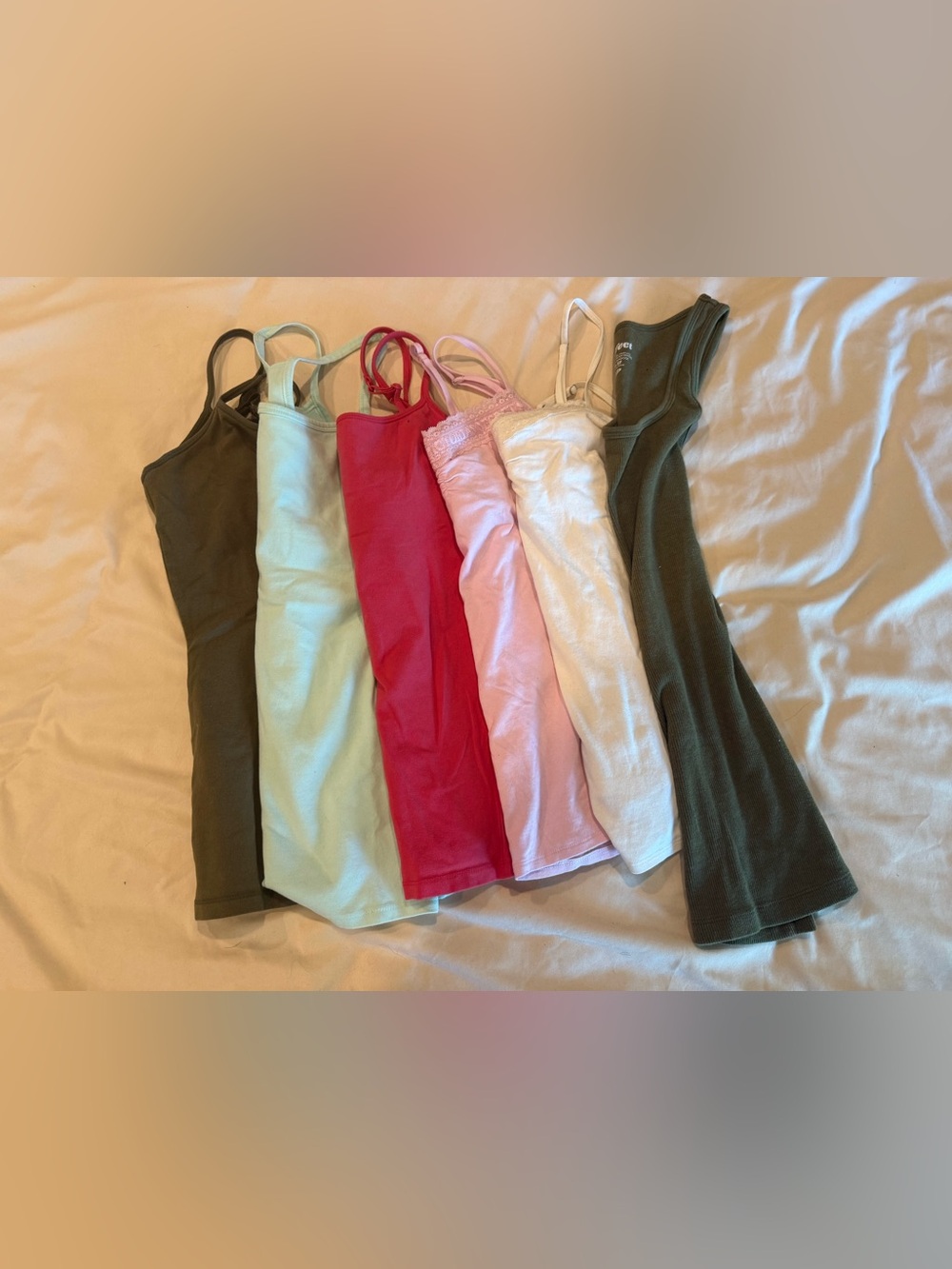 Bundle of Women’s Ribbed Tank Tops - Pink, Red, Mint, White, Olive Size XS - Picture 2 of 5